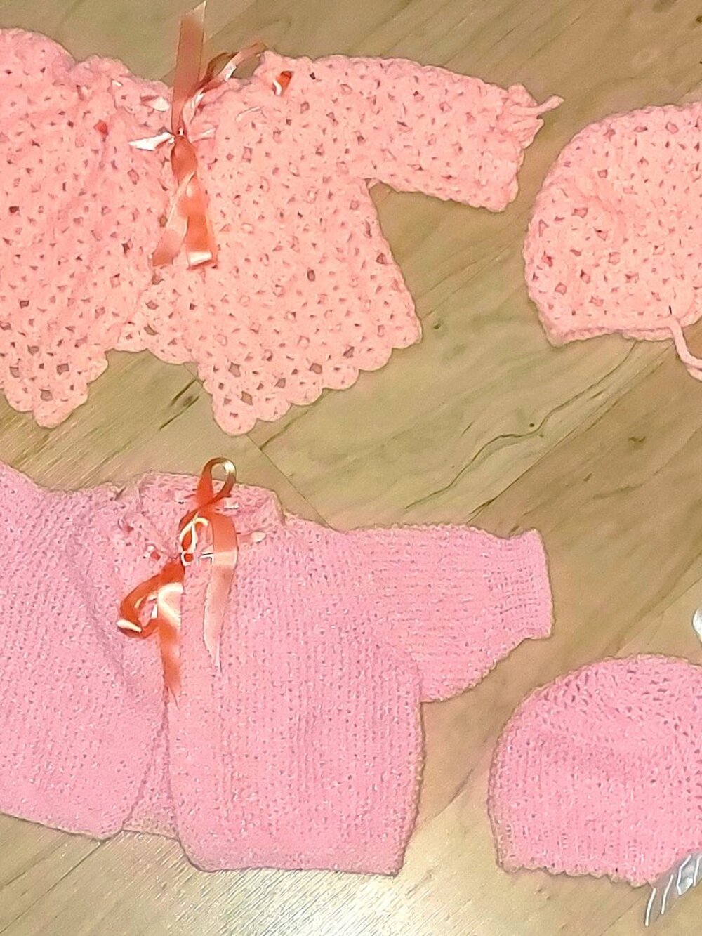 Vtg 2 Handmade Baby Hat and Sweater Sets size 0-3 months